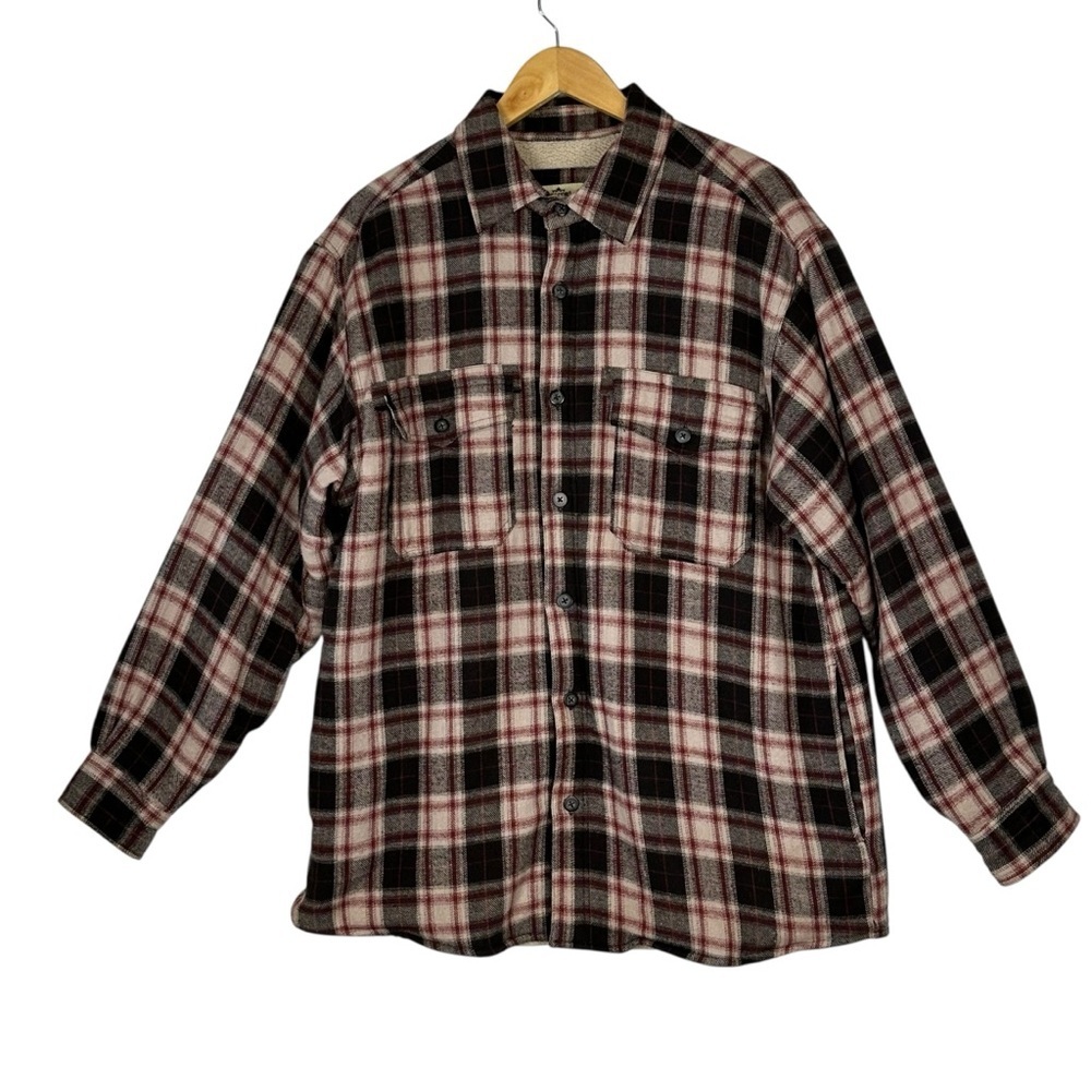 Vintage Levis Shirt Jacket Mens Large Green Plaid Pockets Sherpa Fleece Lined